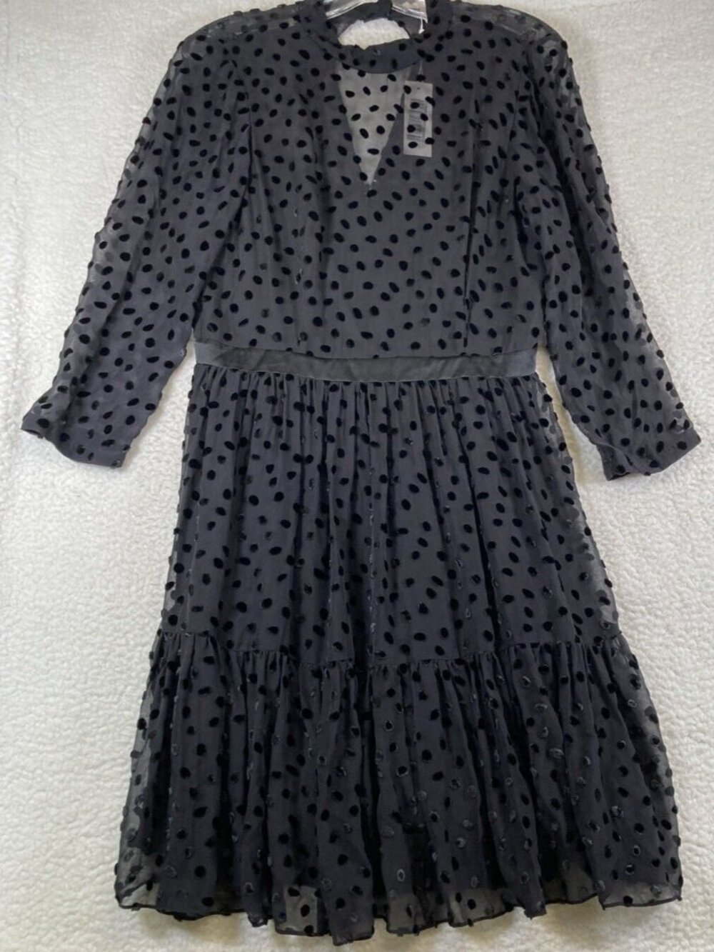 NWT Rebecca Taylor Velvet Dot Jacquard Dress Black Size 6